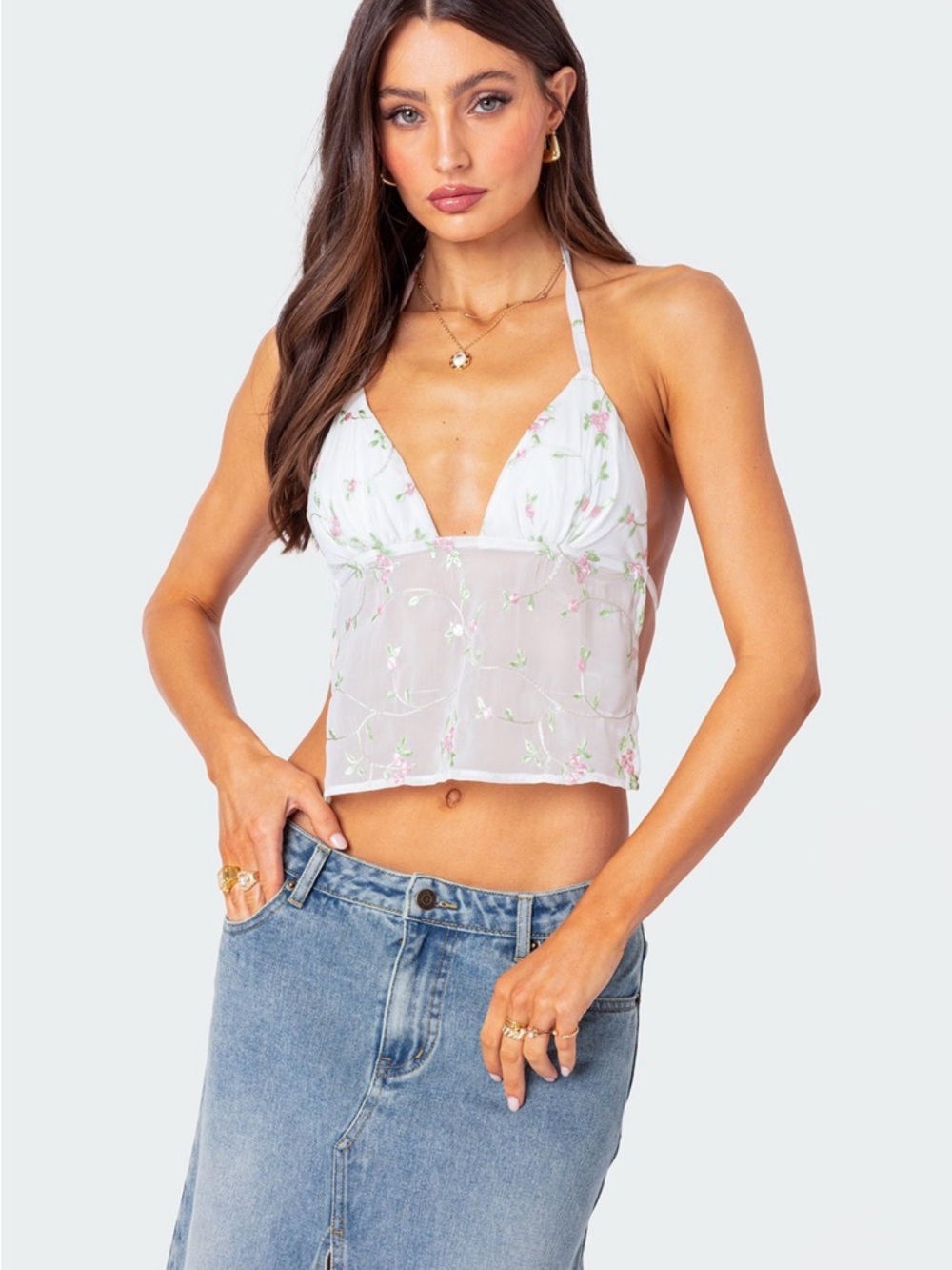 Edikted embroidered ope back top